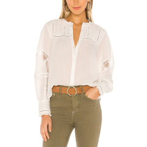 Free People Women's Emma Button Down Blouse Ivory Size L NWT